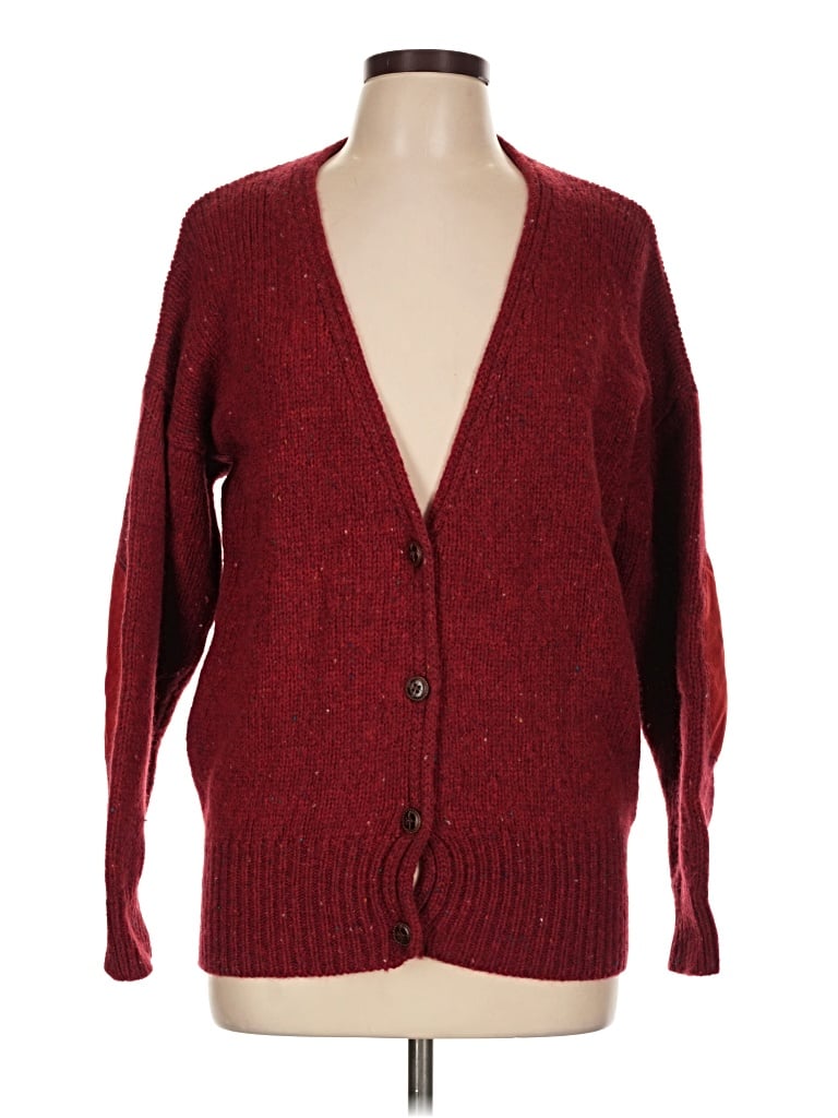 Pre-owned Laura Scott Wool Cardigan Sweater In Burgundy