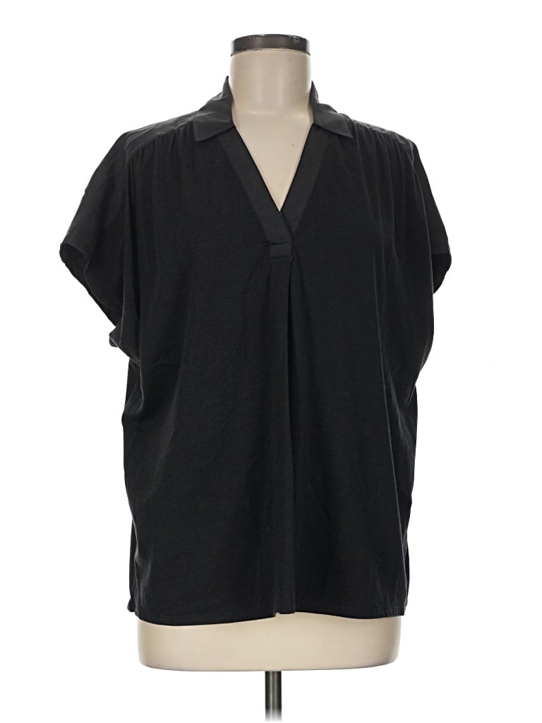 Pre-owned Garnet Hill Short Sleeve Blouse In Black