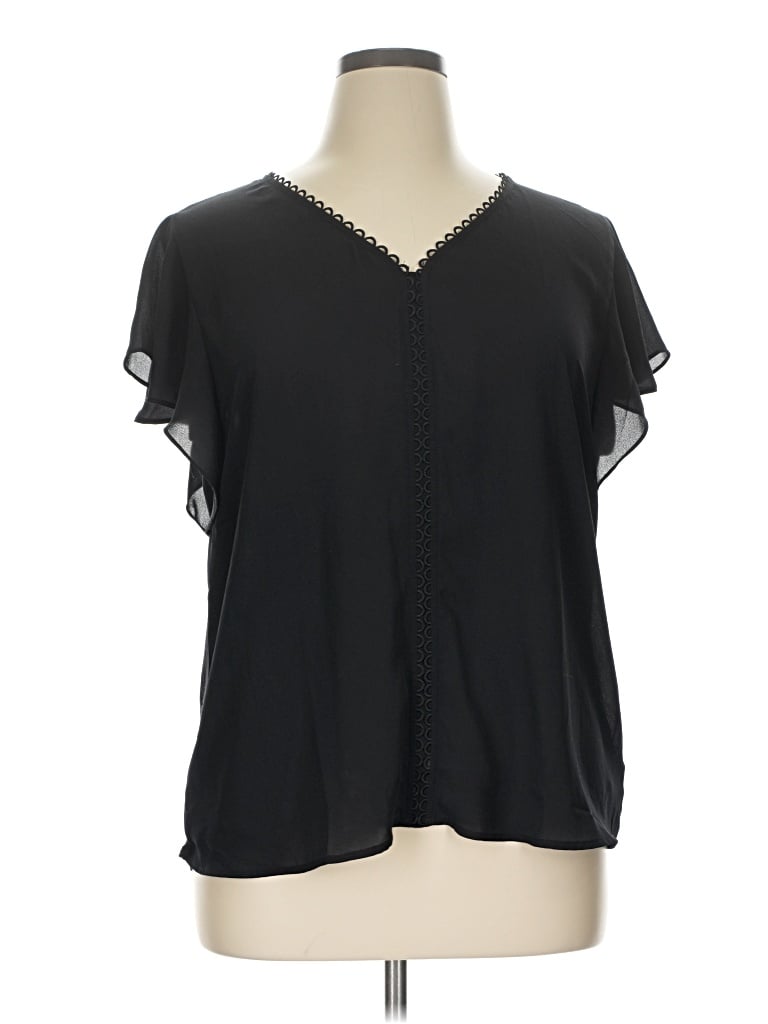 Pre-owned Fortune + Ivy Short Sleeve Blouse In Black
