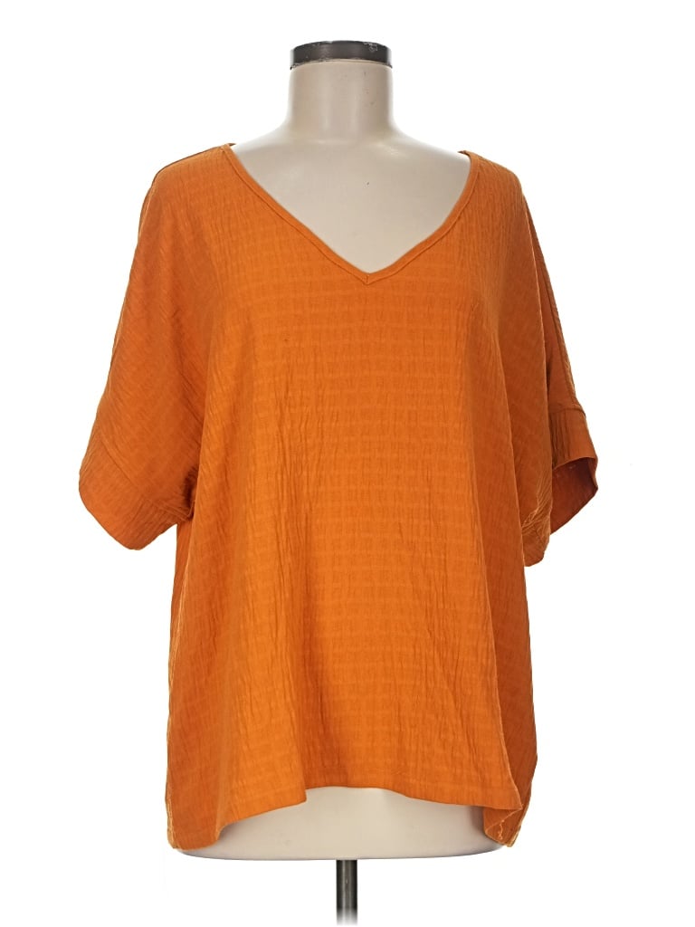 Pre-owned La Miel Short Sleeve Top Orange V-neck Tops
