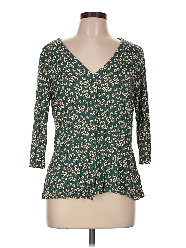 Pre-owned Fat Face 3/4 Sleeve Top Green V-neck Tops