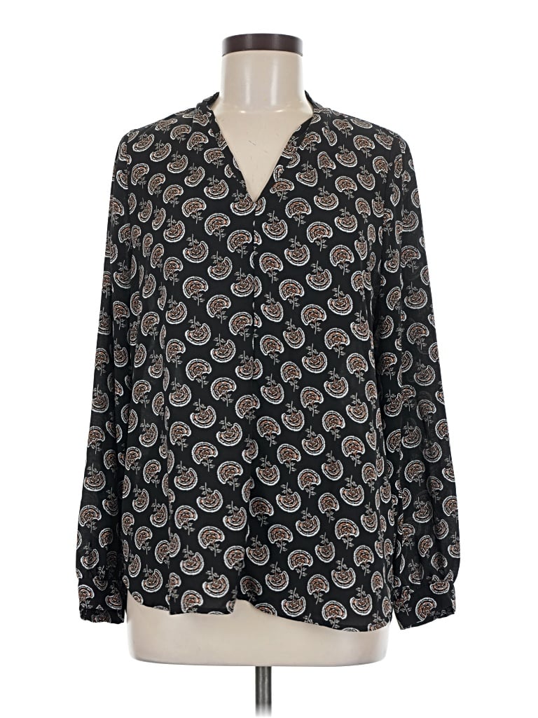 Pre-owned Pleione Long Sleeve Blouse In Black