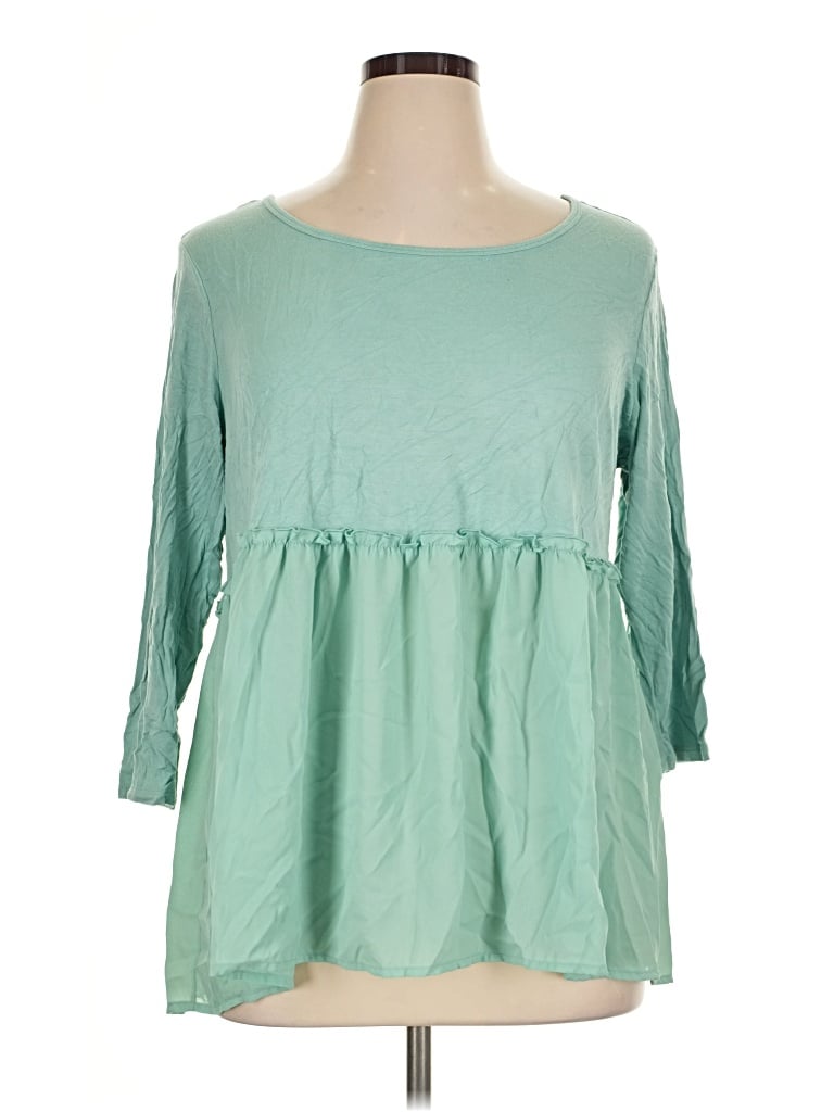 Pre-owned Evri 3/4 Sleeve Top Green Boatneck Tops