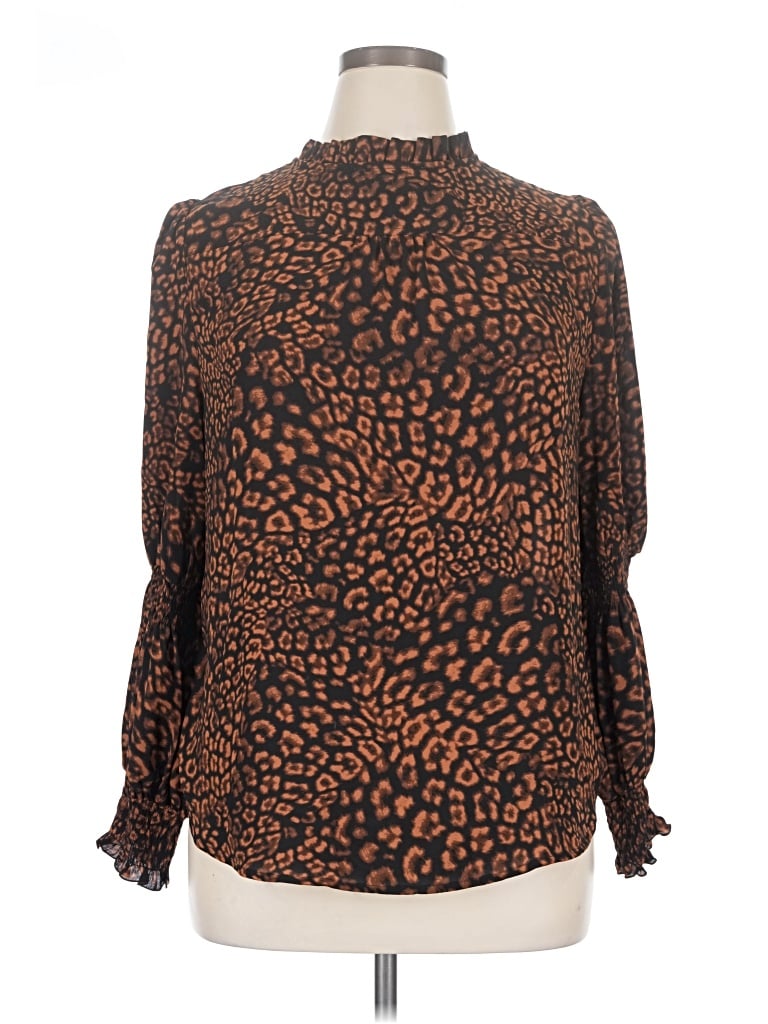 Pre-owned Lark & Ro Long Sleeve Blouse In Brown