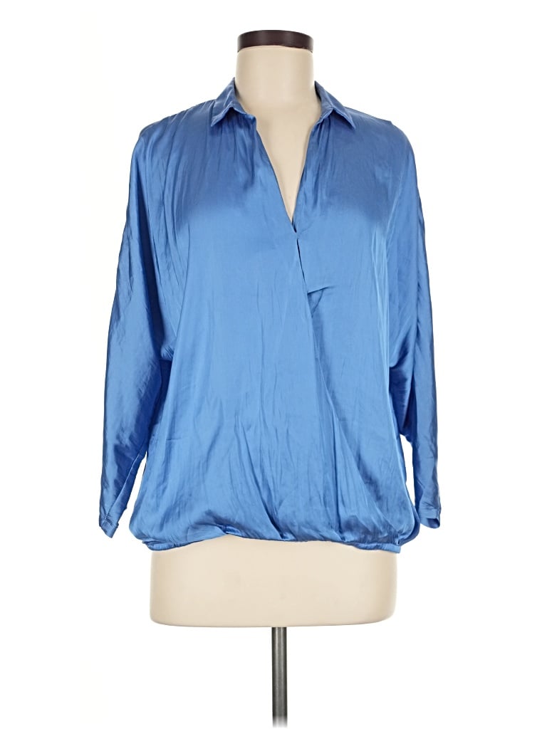 Pre-owned Zara Basic Long Sleeve Blouse In Blue