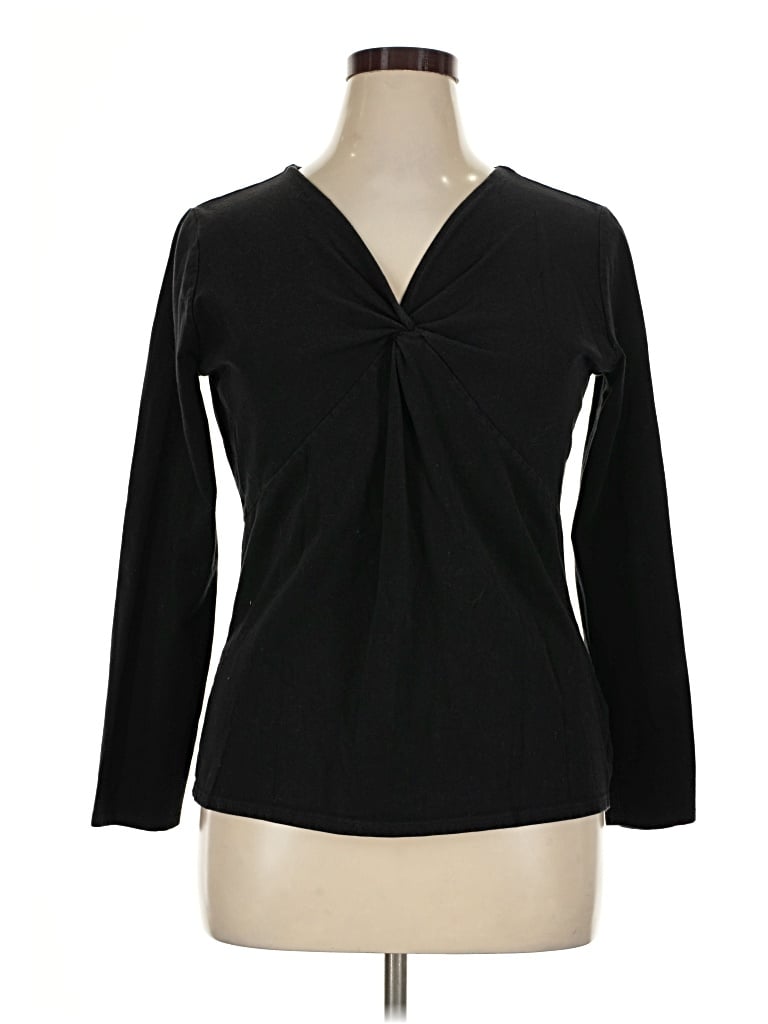 Pre-owned Eddie Bauer Long Sleeve Top Black Open Neckline Tops