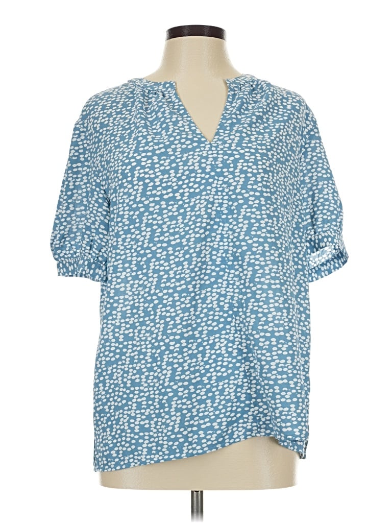Pre-owned Monday Fun Short Sleeve Blouse In Blue