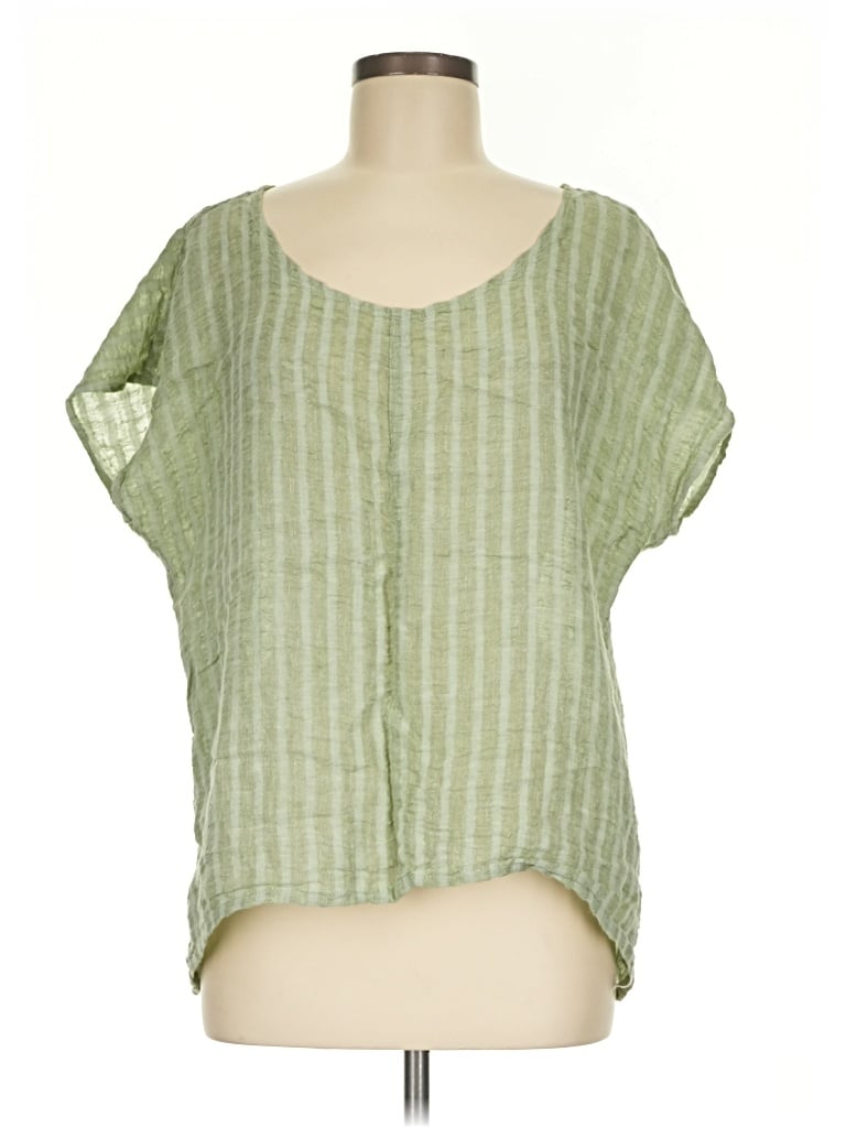 Pre-owned Flax Short Sleeve Blouse In Green