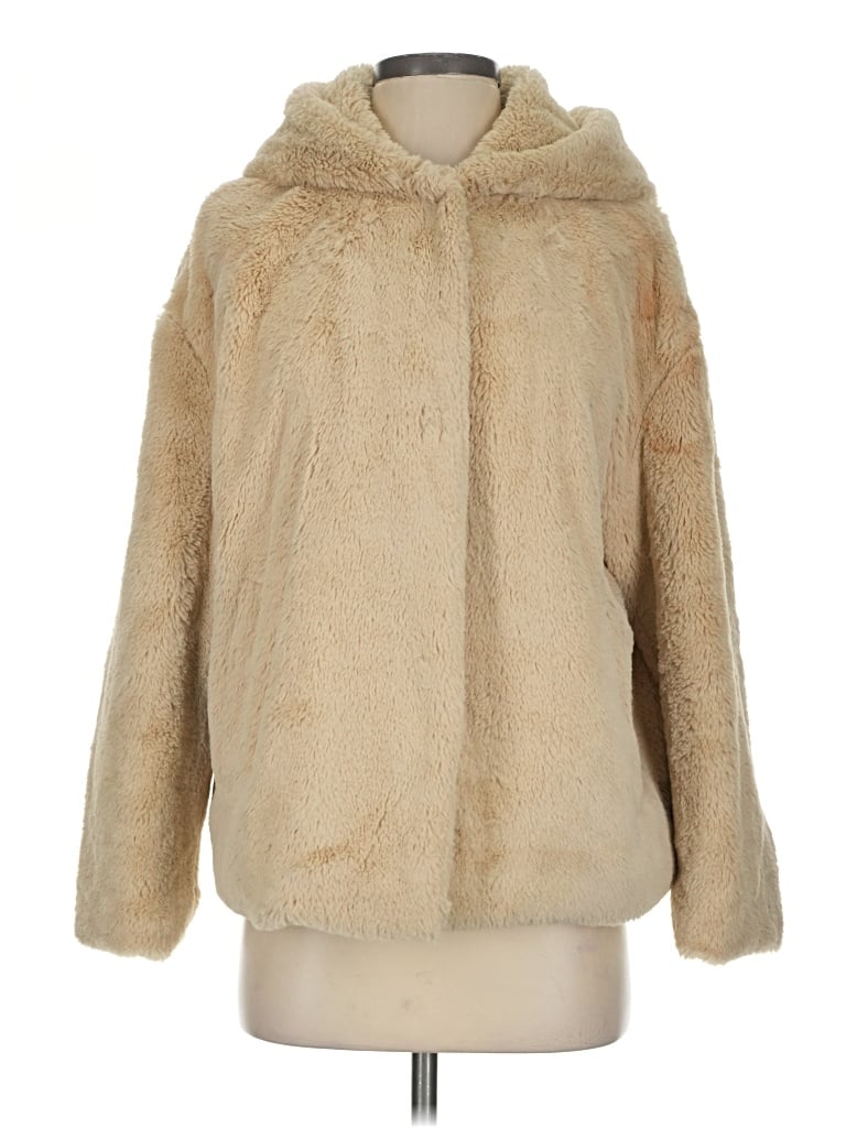 Pre-owned Zara Basic Faux Fur Jacket In Gold