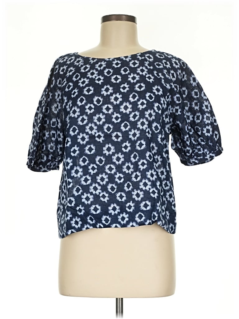 Pre-owned Garnet Hill Short Sleeve Blouse In Blue