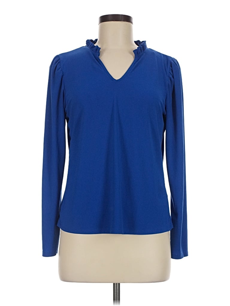 Pre-owned Cece Long Sleeve Top Blue Keyhole Neckline Tops