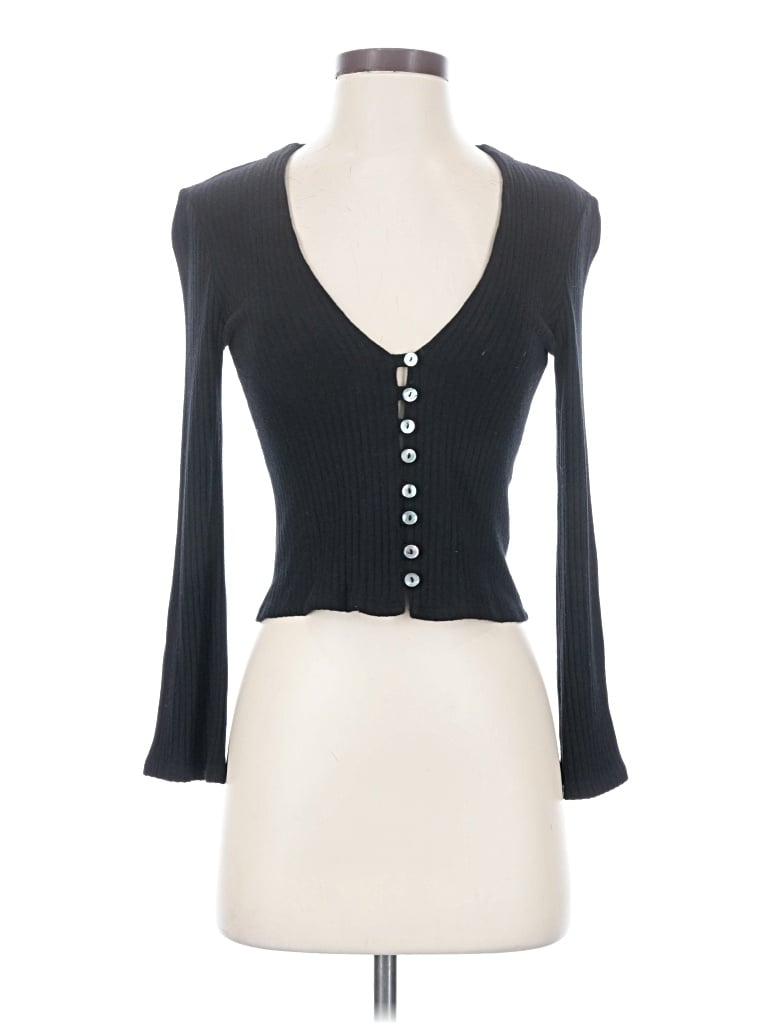 Pre-owned Reformation Long Sleeve Henley Shirt In Black