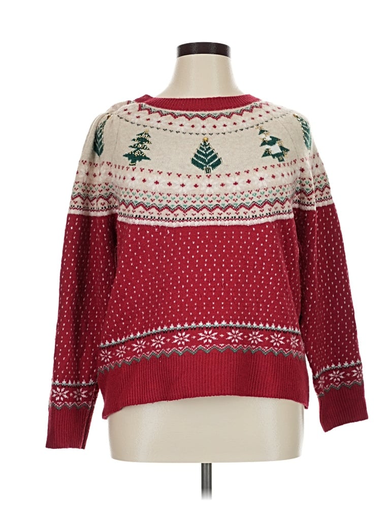 Pre-owned Holiday Time Pullover Sweater In Red