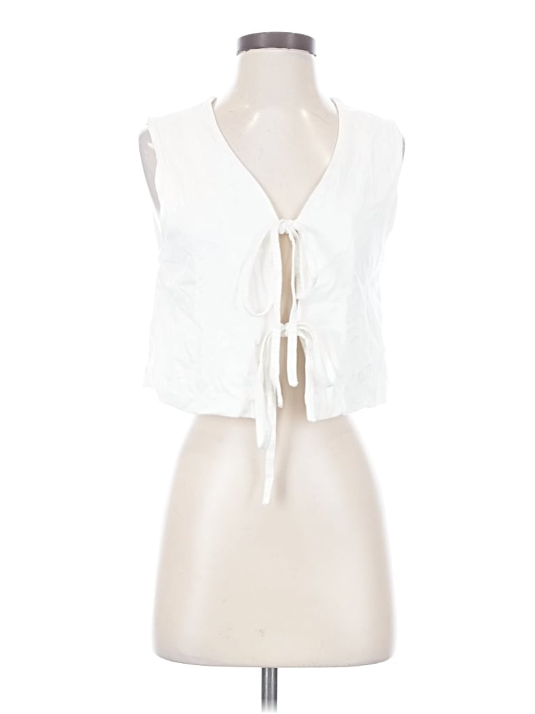 Pre-owned Vigoss Tank Top White Plunge Neckline Tops