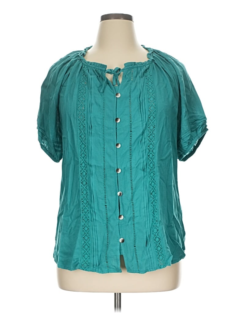 Assorted Brands Short Sleeve Blouse In Teal