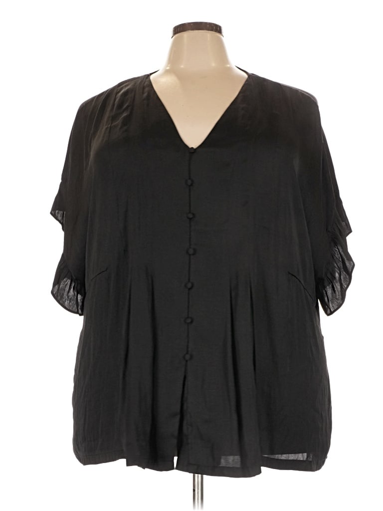 Pre-owned Left Coast By Dolan Short Sleeve Blouse In Black
