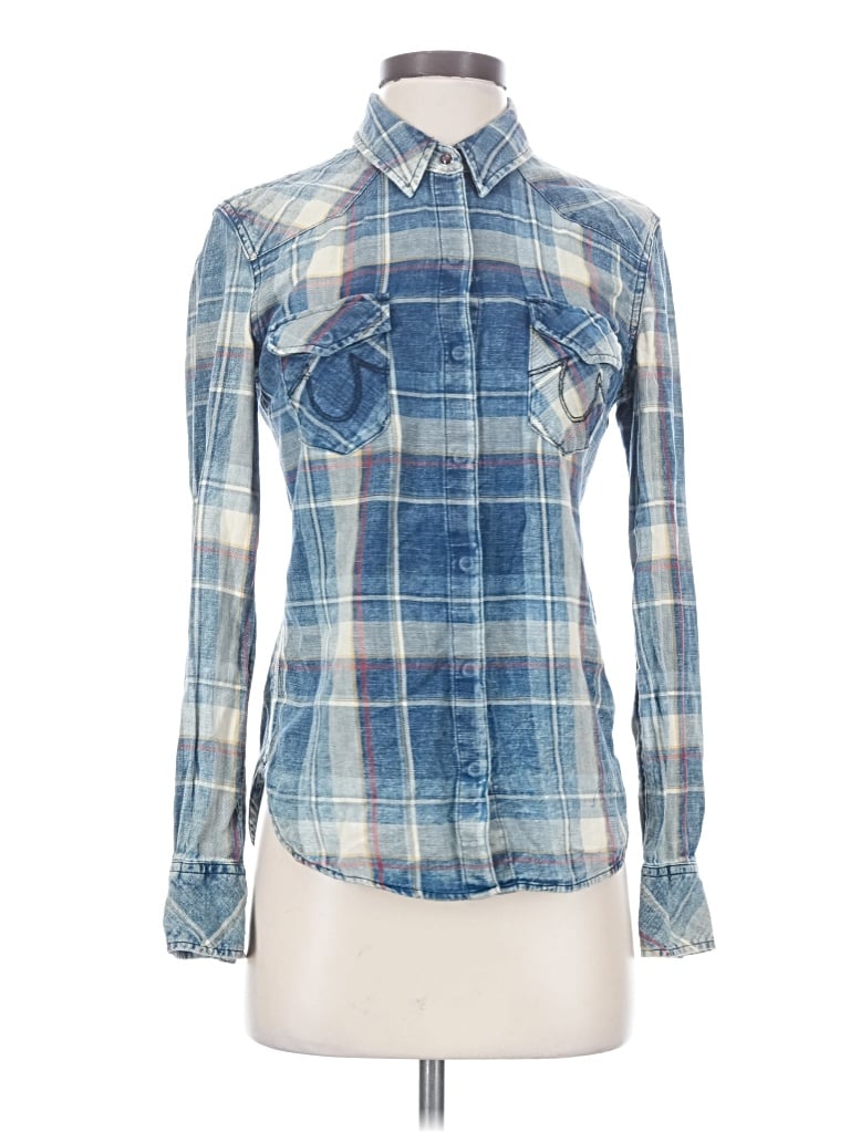 Pre-owned True Religion Long Sleeve Button Down Shirt In Blue