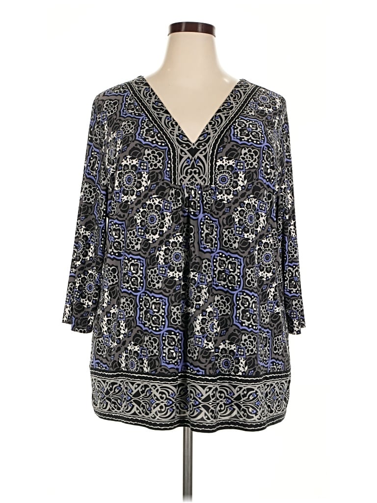 Pre-owned Rafaella 3/4 Sleeve Blouse In Blue