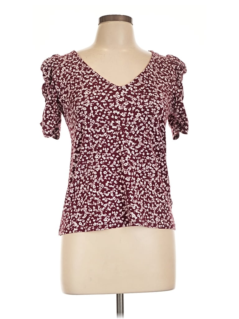 Pre-owned Dna Couture Short Sleeve Top Burgundy Sweetheart Neckline Tops