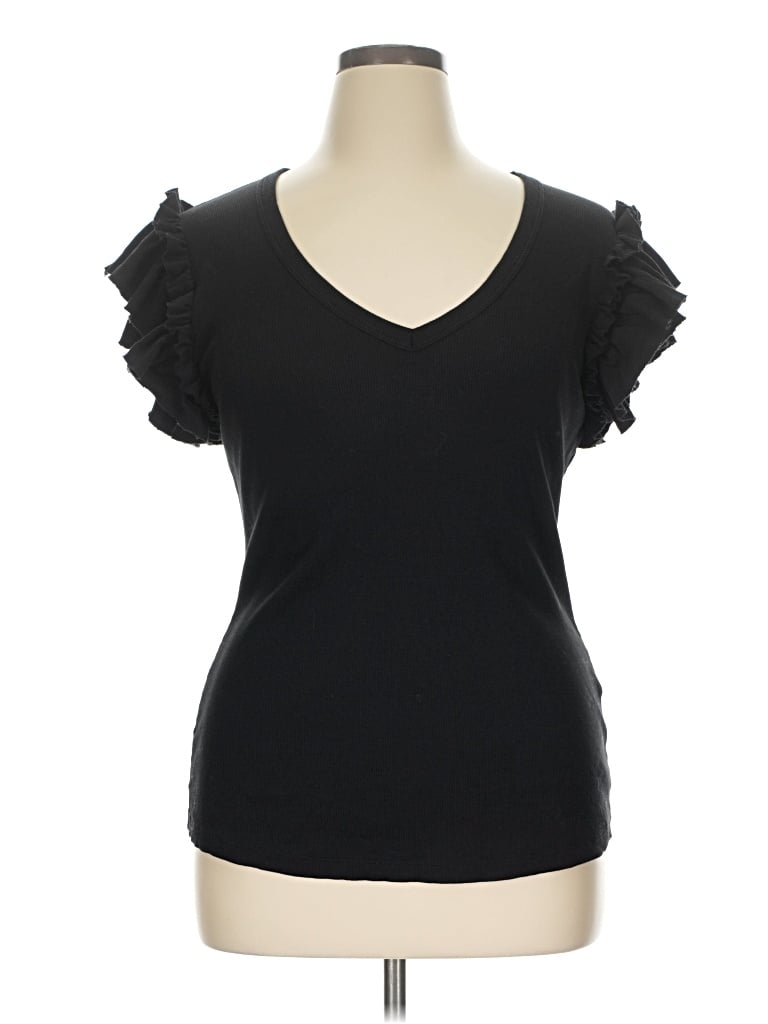 Pre-owned Universal Standard Short Sleeve Top Black Sweetheart Neckline Tops
