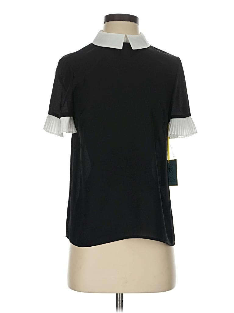 Pre-owned Cece Short Sleeve Top Black Color Block Pattern Mock Neckline Tops