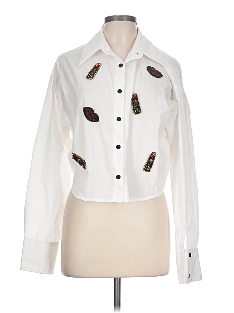 Pre-owned Sweet Rain Long Sleeve Blouse In White