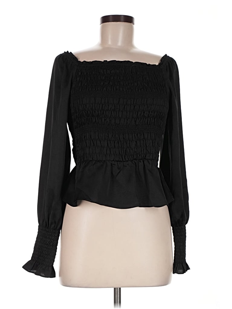 Pre-owned She + Sky Long Sleeve Blouse In Black