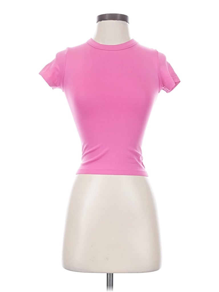 Pre-owned Sun-deh Short Sleeve Top Pink Mock Neckline Tops