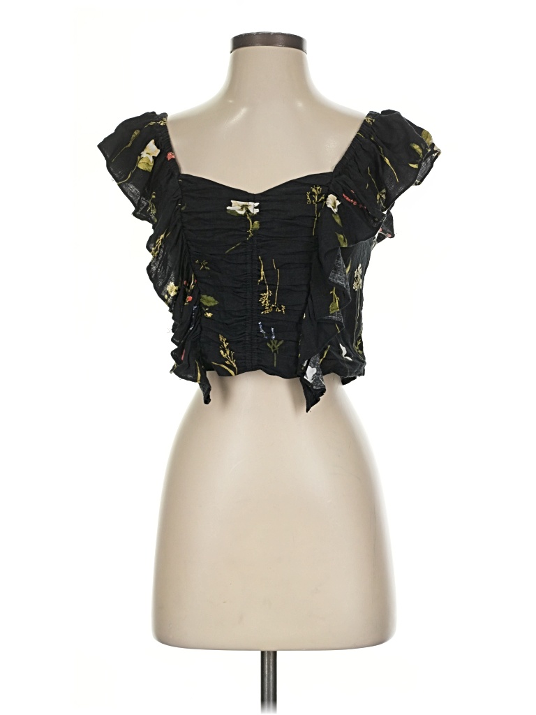 Pre-owned H&m Short Sleeve Blouse In Black