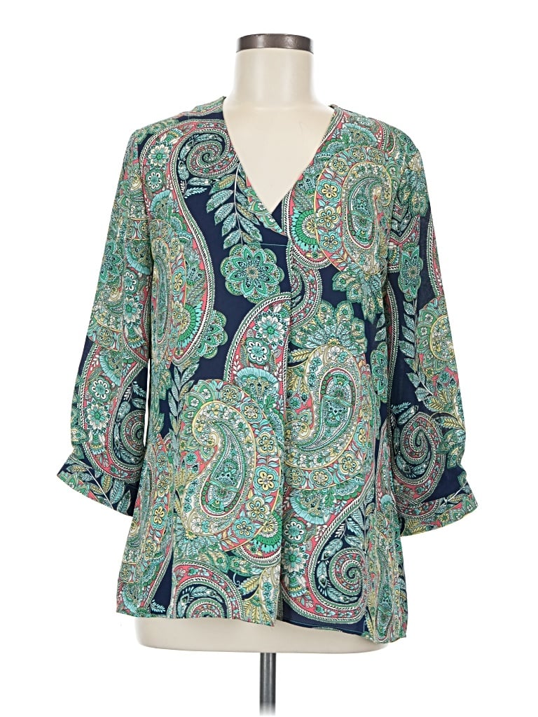 Pre-owned Rose + Olive 3/4 Sleeve Blouse In Teal