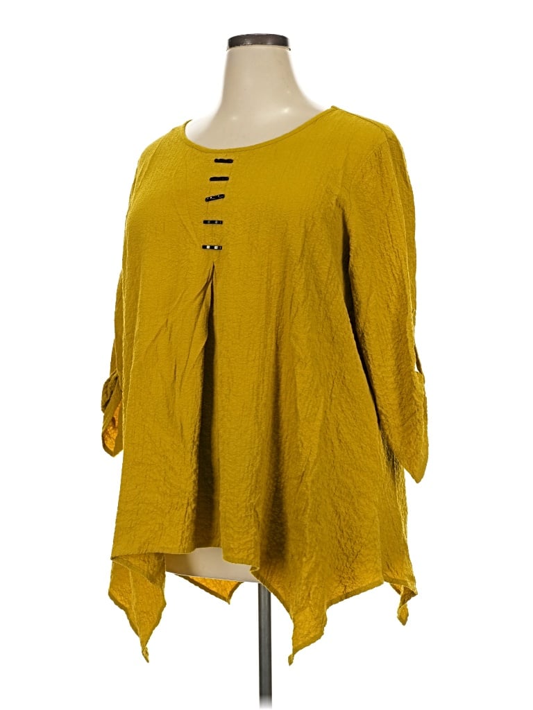 Pre-owned Ali Miles 3/4 Sleeve Blouse In Yellow