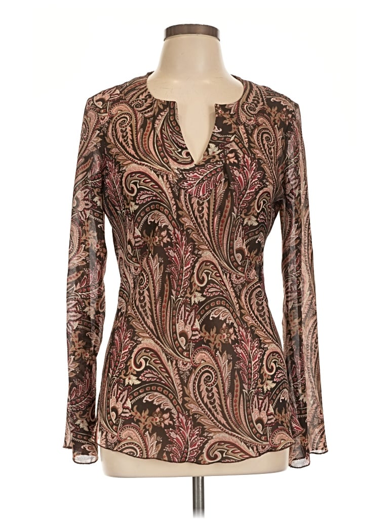 Pre-owned Fred David Long Sleeve Blouse In Brown