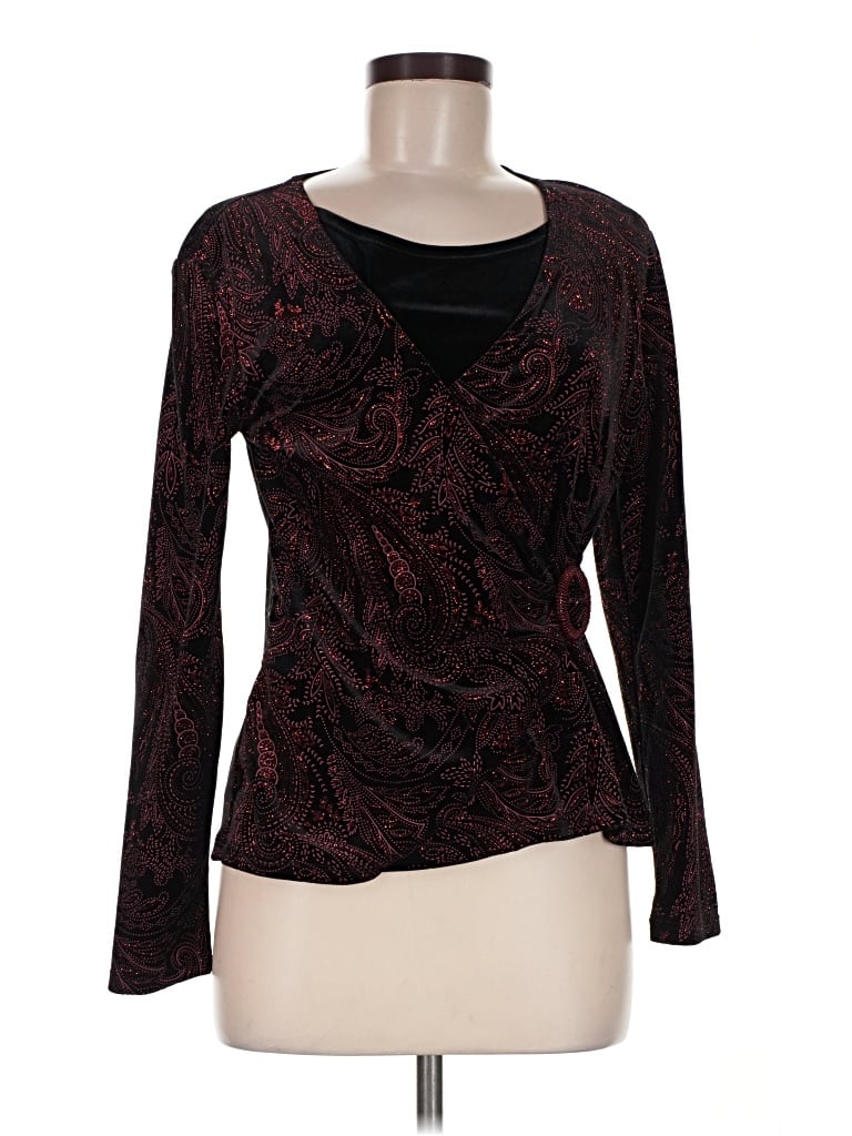 Pre-owned Elementz Long Sleeve Top Burgundy Cowl Neck Tops