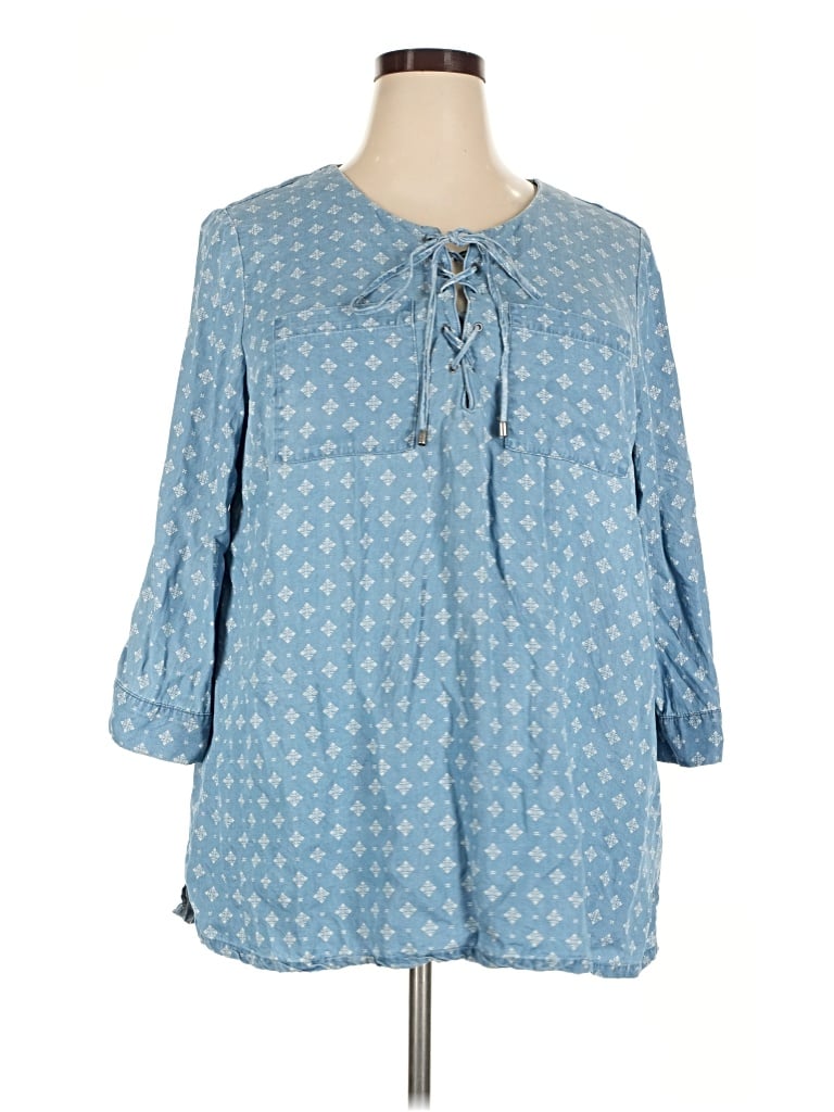Pre-owned Intro 3/4 Sleeve Blouse In Blue