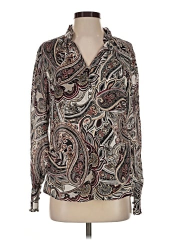 White House Black Market Long Sleeve Silk Top (view 1)