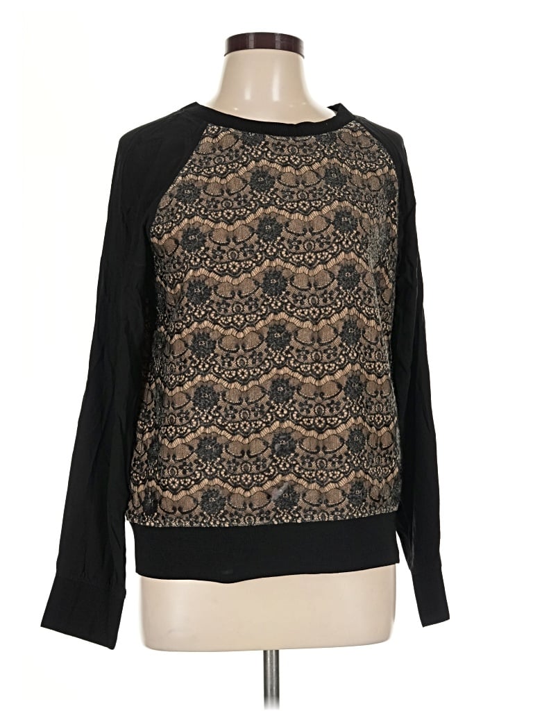 Pre-owned Rachel Roy Long Sleeve Top Black Crew Neck Tops