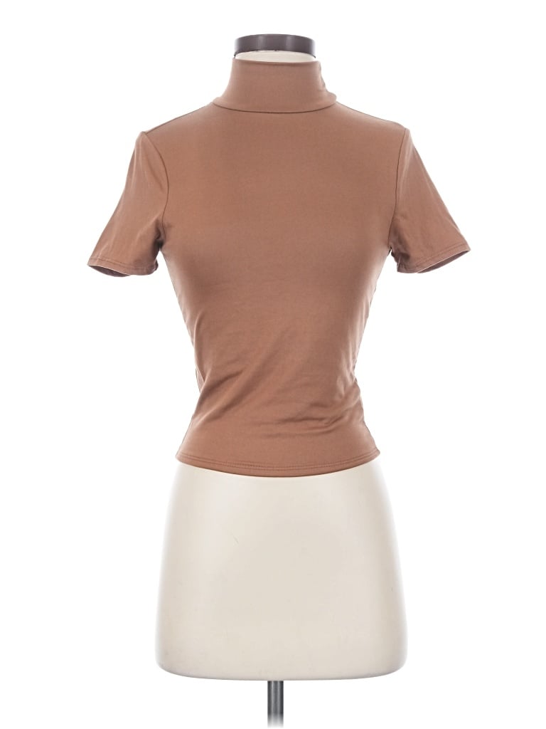 Pre-owned Moa Moa Short Sleeve Top Brown Turtleneck Tops