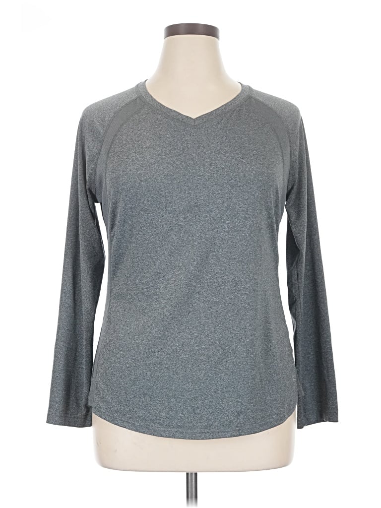 Pre-owned Danskin Now Long Sleeve Top Gray V-neck Tops