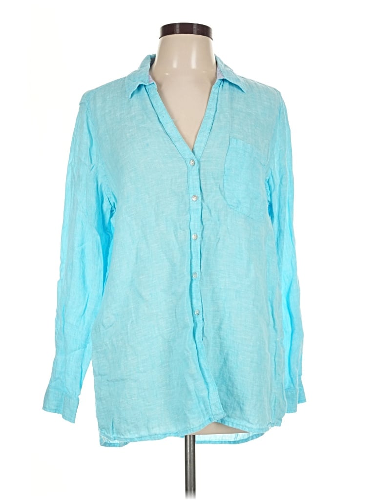 Pre-owned Sigrid Olsen 3/4 Sleeve Button Down Shirt In Blue