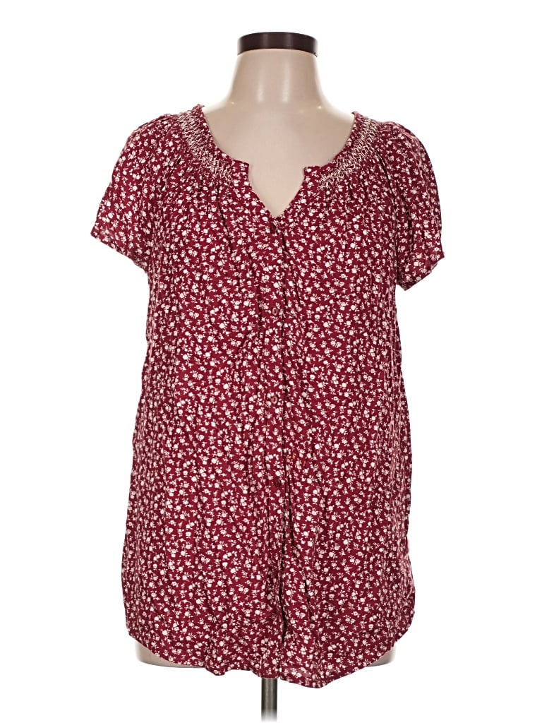 Pre-owned Faded Glory Short Sleeve Blouse In Burgundy