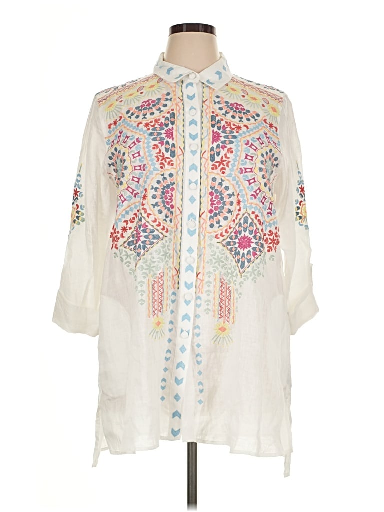 Pre-owned John Mark 3/4 Sleeve Blouse In Ivory