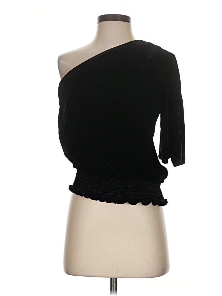 Pre-owned Tracy Reese 3/4 Sleeve Top Black One Shoulder Neckline Tops