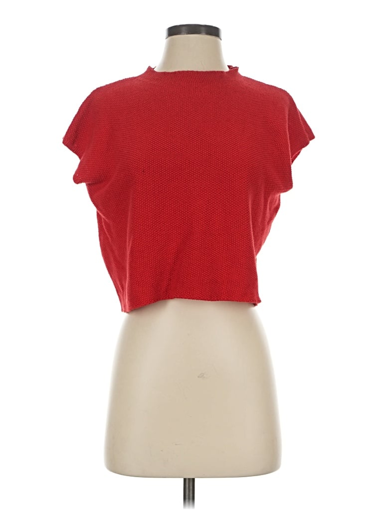 Pre-owned Self Contrast Short Sleeve Top Red Keyhole Neckline Tops
