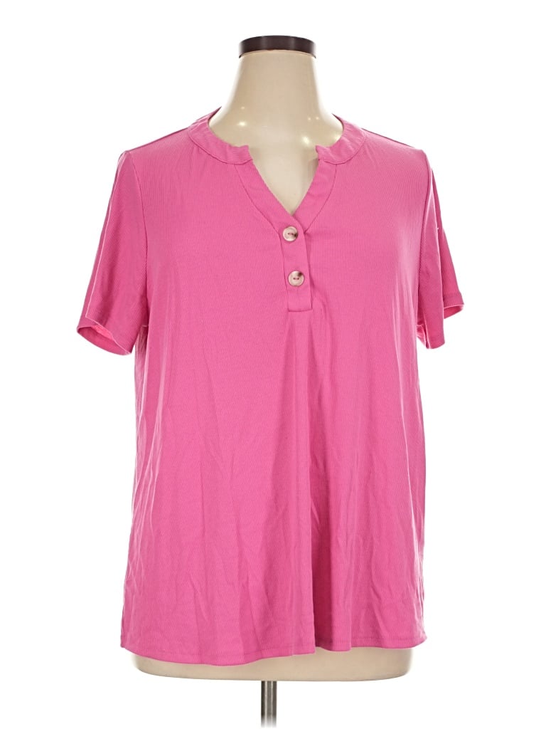 Pre-owned Andree By Unit Short Sleeve Henley Shirt In Pink