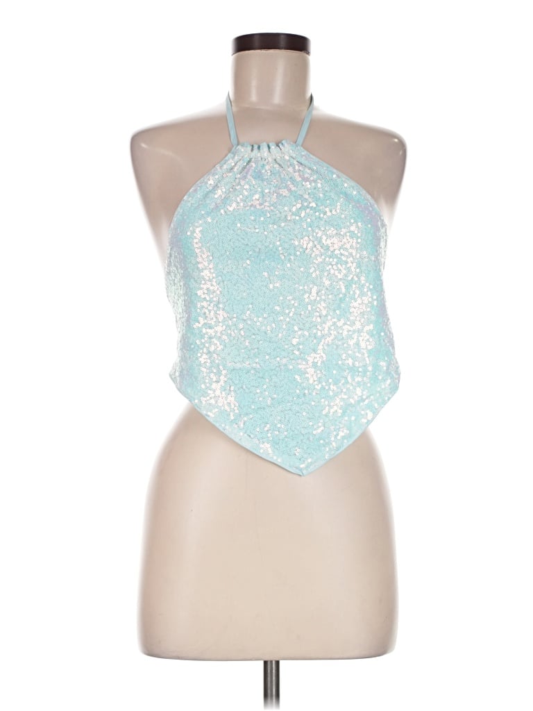 Pre-owned Finesse Sleeveless Top Teal Halter Neckline Tops