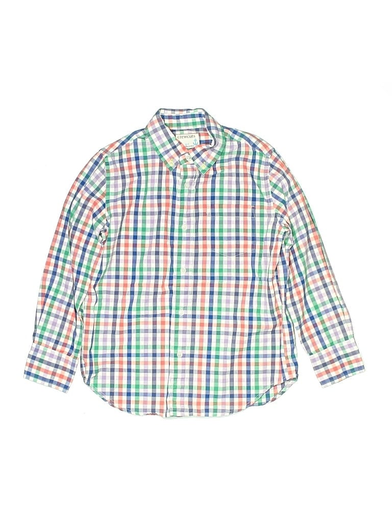 Pre-owned Crewcuts Kids' Long Sleeve Button Down Shirt In Green