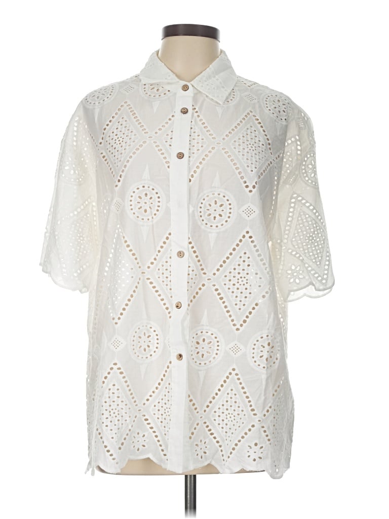 Pre-owned Assorted Brands Short Sleeve Blouse In Ivory