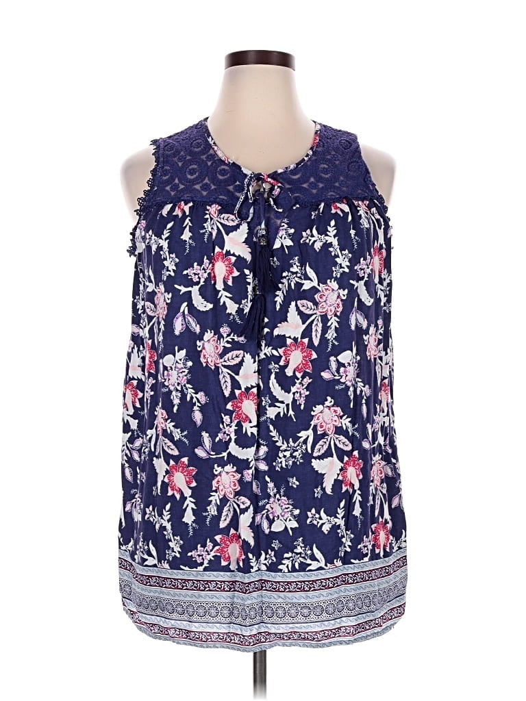Pre-owned Suzanne Betro Tank Top Blue Halter Neckline Tops