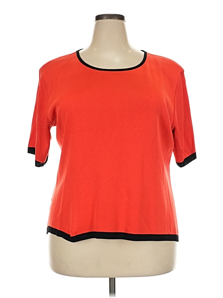 Pre-owned Misook Short Sleeve Top Orange Scoop Neck Tops