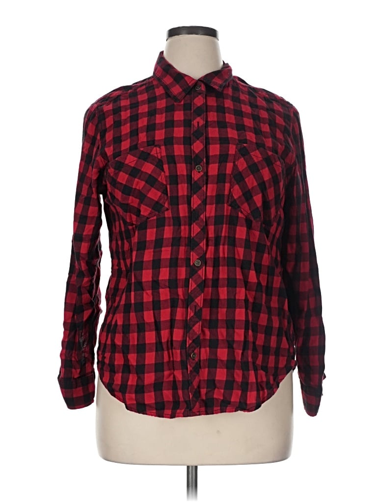 Pre-owned Faded Glory Long Sleeve Button Down Shirt In Red